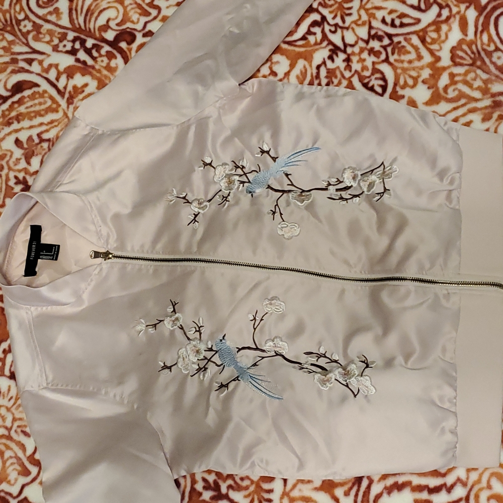Forever 21 pink satin jacket w/ embroidery Small